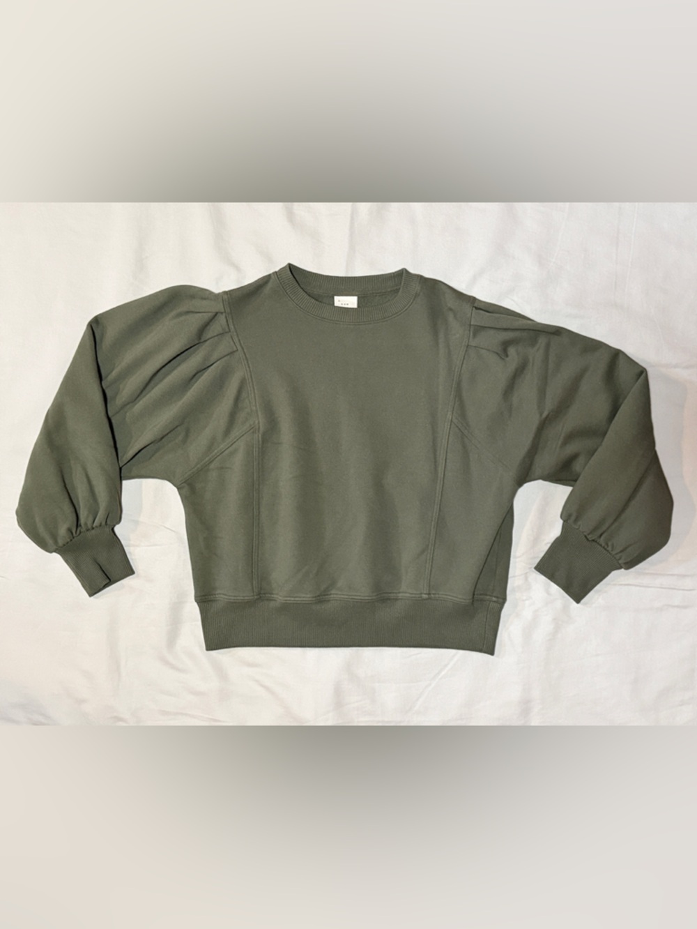 A New‎ Day Olive Green Puff-Sleeve Crewneck Sweatshirt XS